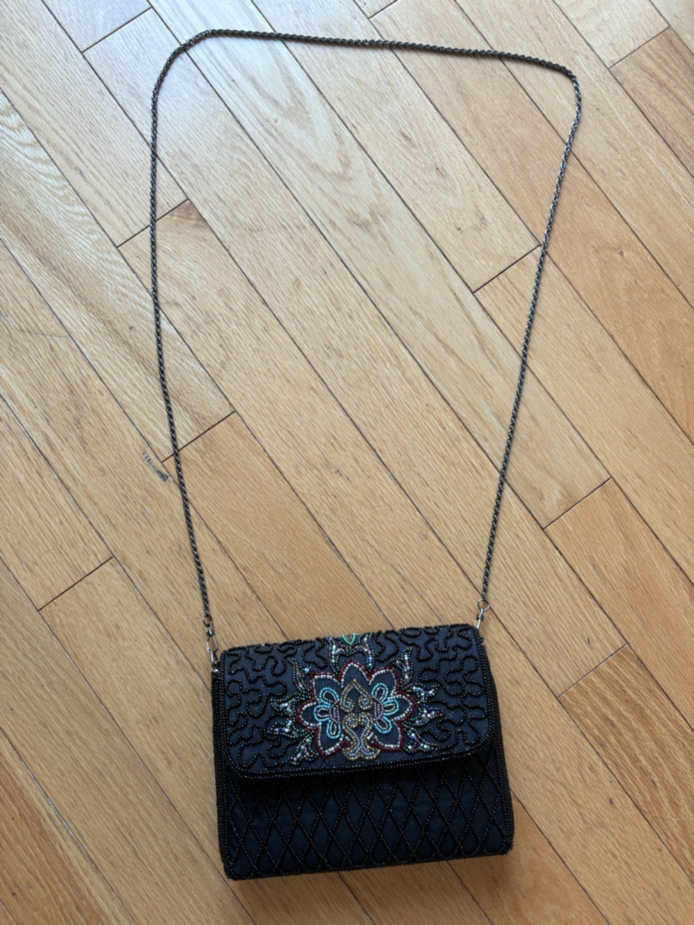 Vintage beaded crossbody clutch with metal chain and embellishments new - Picture 2 of 9